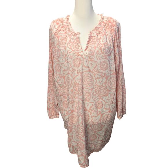Talbots Cotton Floral Pink Pullover‎ Tunic Blouse Shirt Boho Size 2X Feminine - Picture 1 of 5